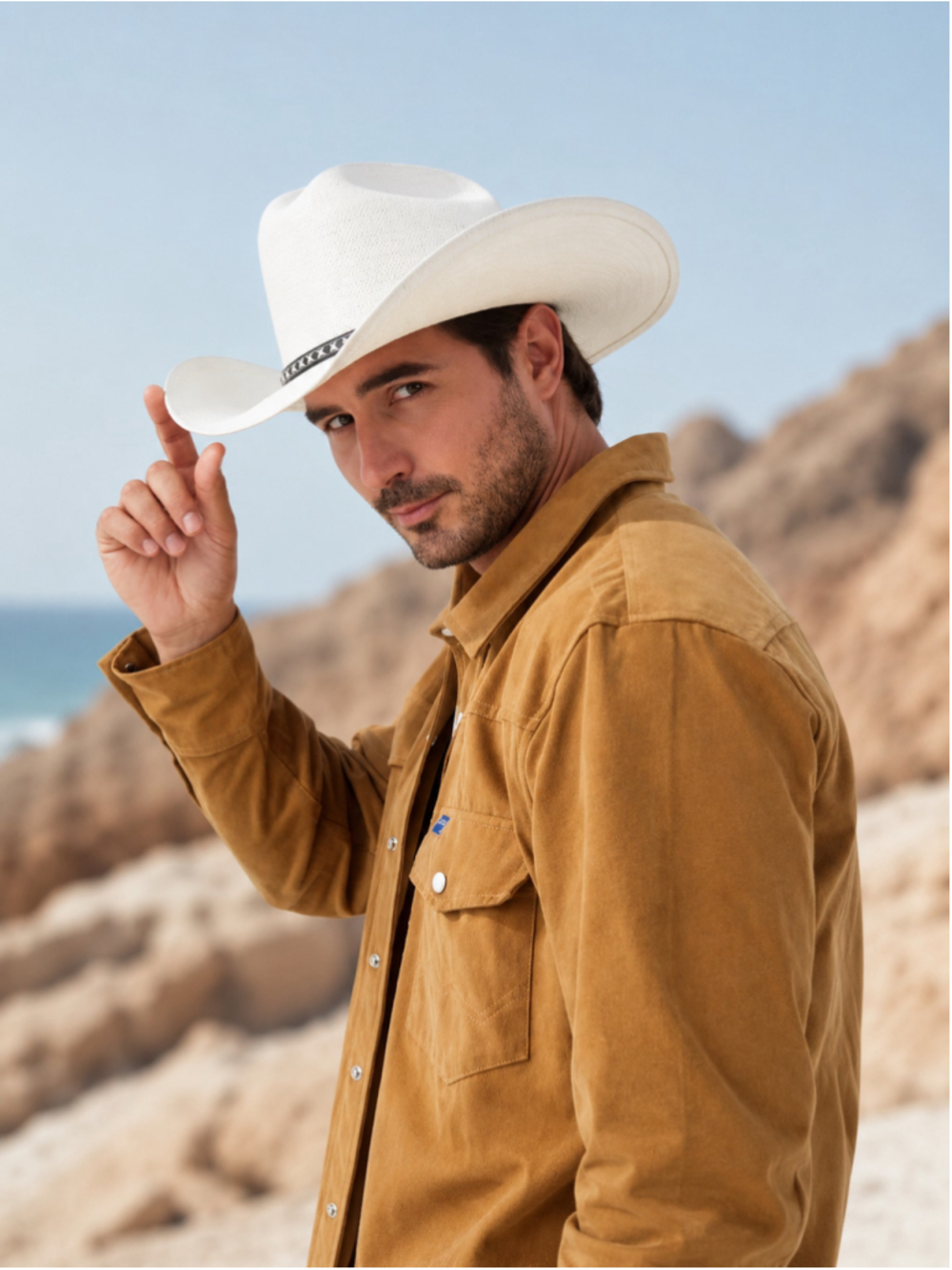 New White Straw Cowboy Hat – Cattleman Crease 4.1” Wide Brim – XL/XXL - Picture 9 of 9